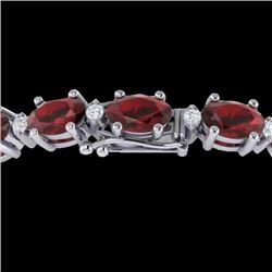 25.8 CTW Garnet & VS/SI Certified Diamond Eternity Bracelet 10K White Gold - REF-119A3X - 29452