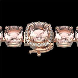 35 CTW Morganite & Micro Pave VS/SI Diamond Halo Bracelet 14K Rose Gold - REF-494T4M - 23316