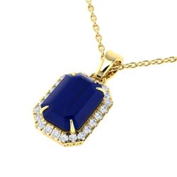 5.50 CTW Sapphire & Micro Pave VS/SI Diamond Halo Necklace 18K Yellow Gold - REF-70M2H - 21368