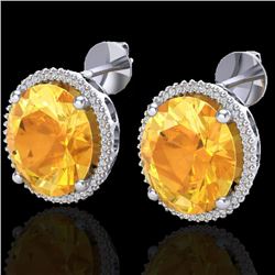 20 CTW Citrine & Micro Pave VS/SI Diamond Halo Earrings 18K White Gold - REF-118W2F - 20268