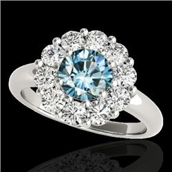 2.09 CTW Si Certified Fancy Blue Diamond Solitaire Halo Ring 10K White Gold - REF-209W3F - 34428