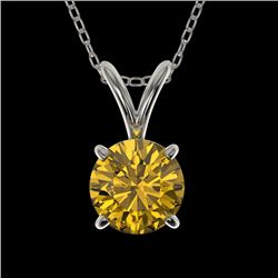 0.73 CTW Certified Intense Yellow SI Diamond Solitaire Necklace 10K White Gold - REF-100K5W - 36746