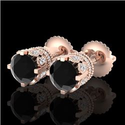 3 CTW Fancy Black Diamond Solitaire Art Deco Stud Earrings 18K Rose Gold - REF-149M3H - 37360