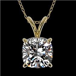 1.25 CTW Certified VS/SI Quality Cushion Cut Diamond Necklace 10K Yellow Gold - REF-423H3A - 33219