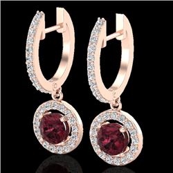 1.75 CTW Garnet & Micro Halo VS/SI Diamond Earrings 14K Rose Gold - REF-71W3F - 23257