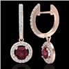 Image 2 : 1.75 CTW Garnet & Micro Halo VS/SI Diamond Earrings 14K Rose Gold - REF-71W3F - 23257