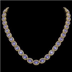 48.65 CTW Tanzanite & Diamond Halo Necklace 10K Yellow Gold - REF-797N3Y - 40564