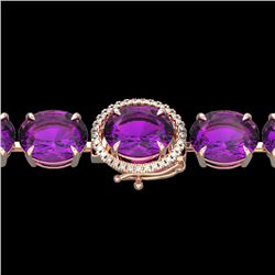 78 CTW Amethyst & Micro VS/SI Diamond Halo Designer Bracelet 14K Rose Gold - REF-256M8H - 22248