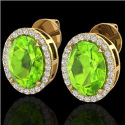 5.50 CTW Peridot & Micro VS/SI Diamond Halo Earrings 18K Yellow Gold - REF-72F5N - 20256