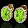 Image 1 : 5.50 CTW Peridot & Micro VS/SI Diamond Halo Earrings 18K Yellow Gold - REF-72F5N - 20256