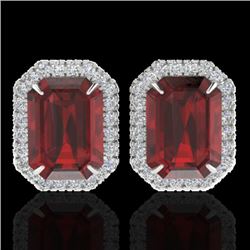 12 CTW Garnet And Micro Pave VS/SI Diamond Halo Earrings 18K White Gold - REF-73W6F - 21227