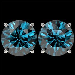 5 CTW Certified Intense Blue SI Diamond Solitaire Stud Earrings 10K White Gold - REF-1147F2N - 33148