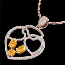 3 CTW Citrine & Micro Pave Designer Inspired Heart Necklace 14K Rose Gold - REF-117T8M - 22537