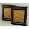 Image 1 : A pair of mid 19th century ebonised and boulle pier cabinets, with latticed grilles on plinth bas...