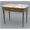 Image 1 : A 20th century French mahogany centre table, with pink marble top and drawer, with ornate brass m...