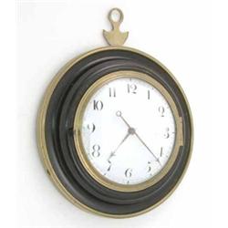 A George III brass mounted ebonised sedan timepiece, with enamelled dial and later movement, 8ins...