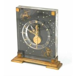 A Jaeger Le Coultre Atmos timepiece, decorated with Sagittarius and Aquarius, 8ins...