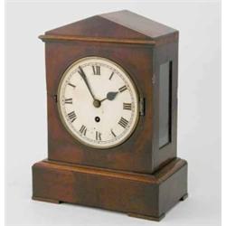 An early Victorian mahogany bracket clock, with plain architectural case, Roman dial and single f...