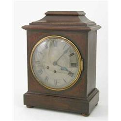 A late 19th century mahogany mantel clock, with silvered Roman dial and Gustav Becker movement, 1...