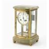 Image 1 : A French green onyx and gilt brass four glass mantel clock, with floral swagged Arabic dial and m...