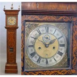 A walnut and marquetry longcase clock, the 11in. brass dial with subsidiary seconds and calendar...