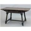 Image 1 : A Victorian oak Gothic design table, with earlier rectangular single plank top over a frieze draw...