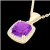 Image 1 : 3 CTW Amethyst & Micro VS/SI Diamond Pave Halo Necklace 18K Yellow Gold - REF-48W9F - 22817