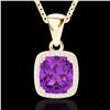Image 2 : 3 CTW Amethyst & Micro VS/SI Diamond Pave Halo Necklace 18K Yellow Gold - REF-48W9F - 22817
