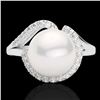 0.27 CTW VS/SI Diamond & White Pearl Designer Ring 18K White Gold - REF-50X8T - 22622