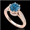 Image 1 : 2.2 CTW Intense Blue Diamond Solitaire Engagement Art Deco Ring 18K Rose Gold - REF-314Y5K - 38091