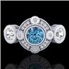 Image 2 : 1.51 CTW Intense Blue Diamond Solitaire Art Deco 3 Stone Ring 18K White Gold - REF-218M2H - 37712
