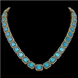 79.01 CTW Swiss Topaz & Diamond Halo Necklace 10K Yellow Gold - REF-739W3F - 41509