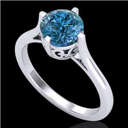 1.25 CTW Fancy Intense Blue Diamond Solitaire Art Deco Ring 18K White Gold - REF-218T2M - 38062