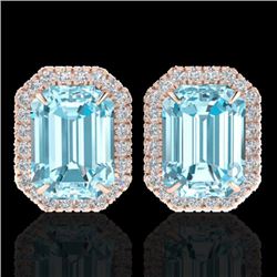 12 CTW Sky Blue Topaz And Micro Pave VS/SI Diamond Halo Earrings 14K Rose Gold - REF-67K8W - 21218