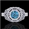 Image 2 : 1.13 CTW Fancy Intense Blue Diamond Solitaire Art Deco Ring 18K White Gold - REF-240W2F - 37824