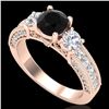 Image 1 : 2.07 CTW Fancy Black Diamond Solitaire Art Deco 3 Stone Ring 18K Rose Gold - REF-200A2X - 37780