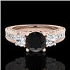 Image 2 : 2.07 CTW Fancy Black Diamond Solitaire Art Deco 3 Stone Ring 18K Rose Gold - REF-200A2X - 37780