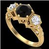 1.66 CTW Fancy Black Diamond Solitaire Art Deco 3 Stone Ring 18K Yellow Gold - REF-123T3M - 38054