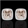 6 CTW Morganite & Micro Pave VS/SI Diamond Halo Earrings 18K White Gold - REF-117N3Y - 22806