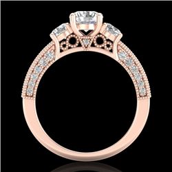 2.07 CTW VS/SI Diamond Solitaire Art Deco 3 Stone Ring 18K Rose Gold - REF-270W2F - 37017