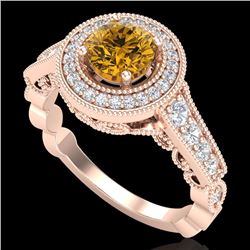 1.12 CTW Intense Fancy Yellow Diamond Engagement Art Deco Ring 18K Rose Gold - REF-167K3W - 37694