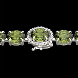 17.25 CTW Green Tourmaline & VS/SI Diamond Tennis Micro Halo Bracelet 14K White Gold - REF-172W8F - 