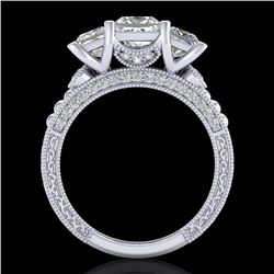 2.66 CTW Princess VS/SI Diamond Art Deco 3 Stone Ring 18K White Gold - REF-581H8A - 37157