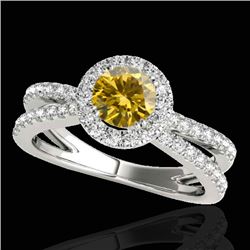 1.55 CTW Certified Si/I Fancy Intense Yellow Diamond Solitaire Halo Ring 10K White Gold - REF-178W2F