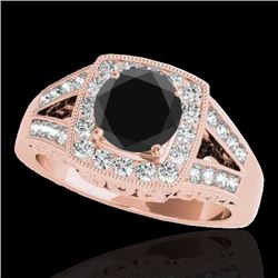 1.65 CTW Certified VS Black Diamond Solitaire Halo Ring 10K Rose Gold - REF-153X8T - 34463