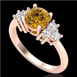 1.5 CTW Intense Fancy Yellow Diamond Solitaire Classic Ring 18K Rose Gold - REF-218N2Y - 37603