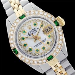 Rolex Men's Two Tone 14K Gold/SS, QuickSet, Diam/Ruby Dial & Diam/Emerald Bezel - REF-575M2F