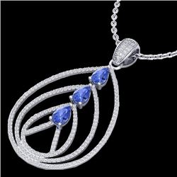 2 CTW Tanzanite & Micro VS/SI Diamond Designer Necklace 18K White Gold - REF-138A2X - 22473