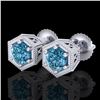 1.15 CTW Fancy Intense Blue Diamond Art Deco Stud Earrings 18K White Gold - REF-127H3A - 38041