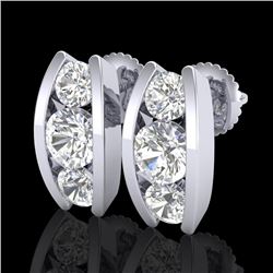 2.18 CTW VS/SI Diamond Solitaire Art Deco Stud Earrings 18K White Gold - REF-300F2N - 37010